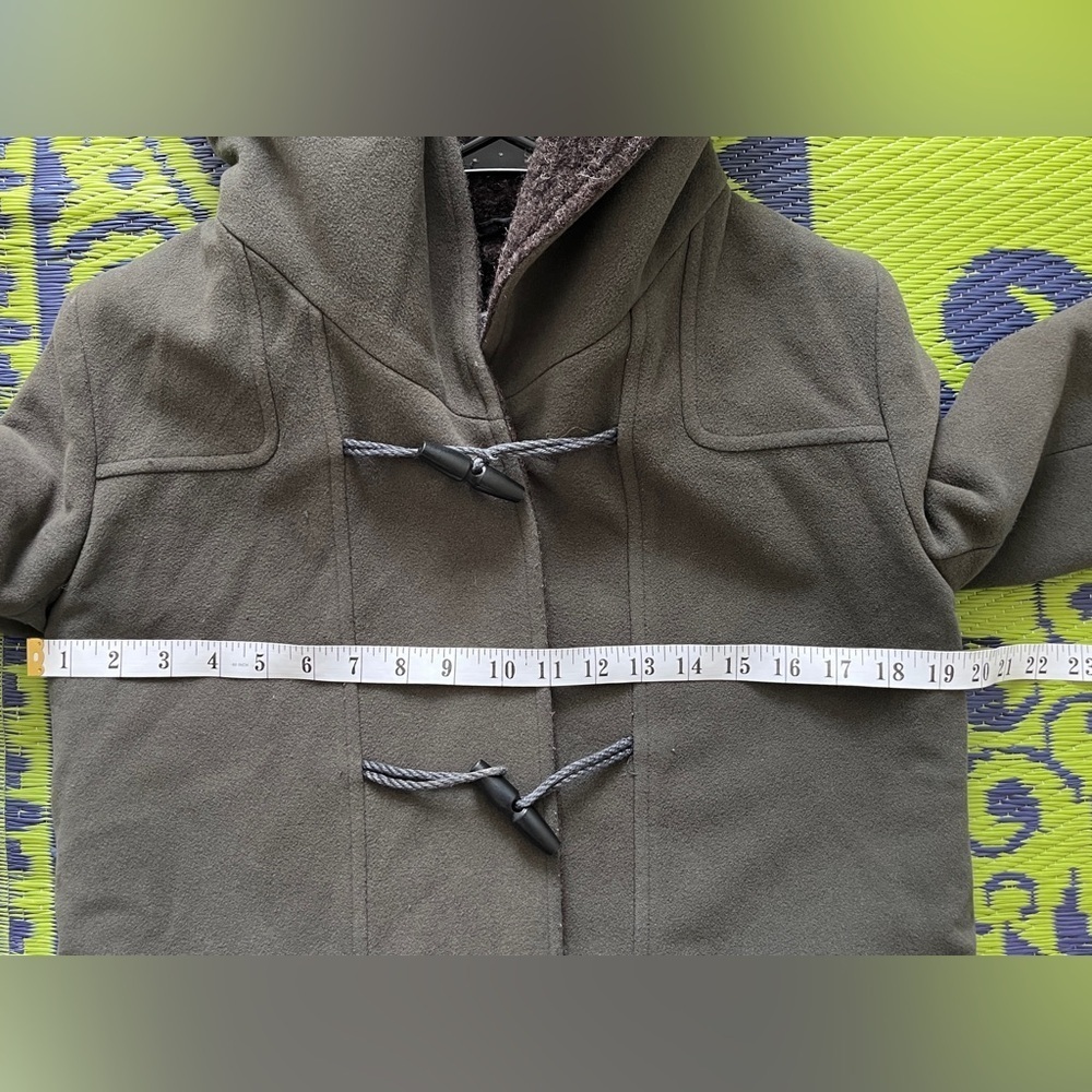 M0851 WOOL DUFFEL HOODED COAT SIZE 2 Gray/ Green Made In Canada - Picture 12 of 16